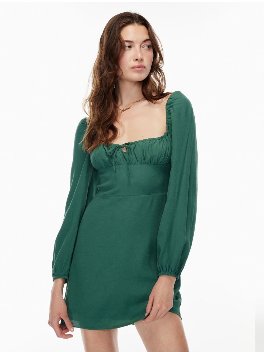 Aritzia Sunday Best Delilah Longsleeve Dress in Dark Ivy Green